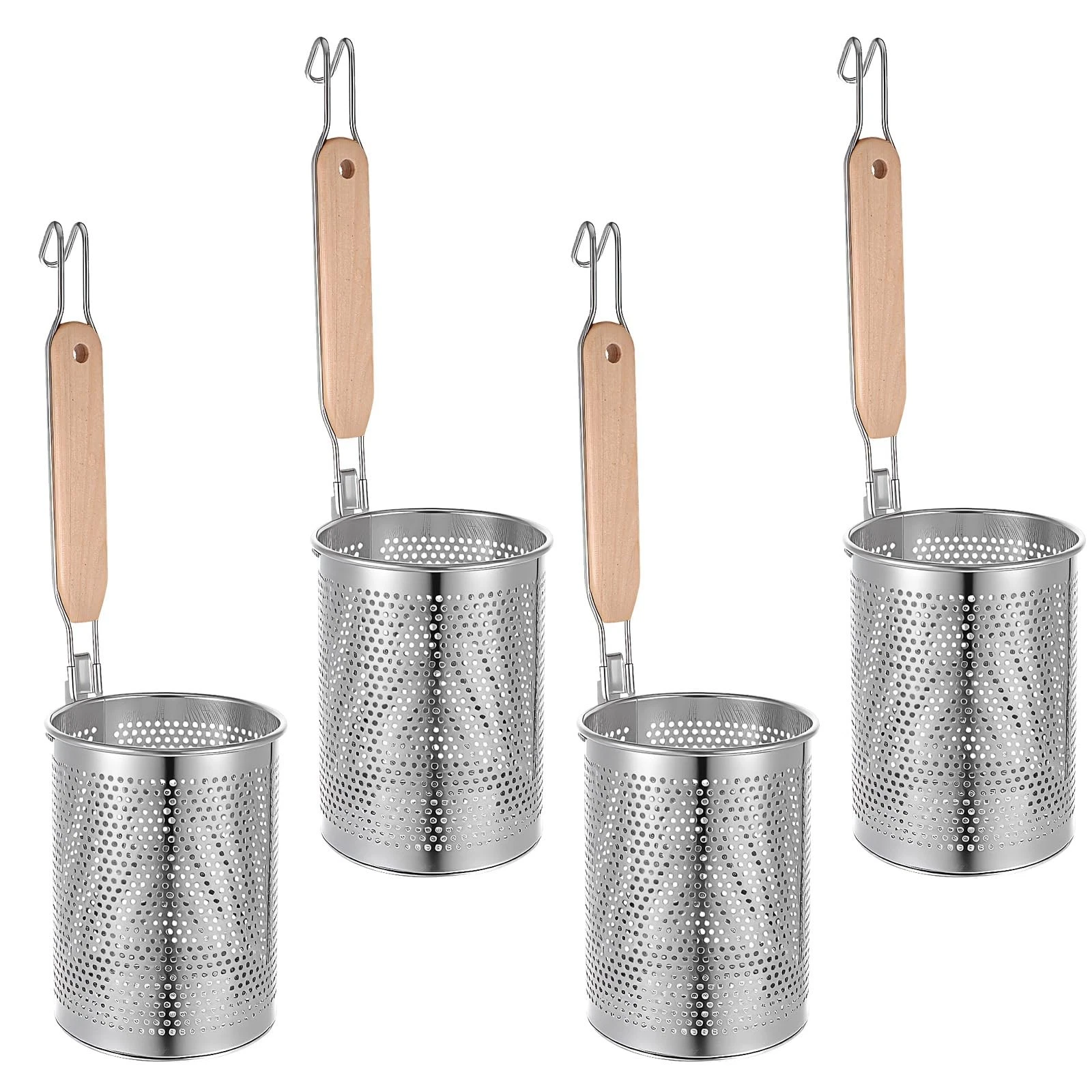 4pcs Pasta Strainer 15'' × 5.5'' Stainless Steel Pasta Basket Mesh Cooker wit...