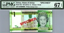 Jersey 1 Pound 2010 Pick # 32s SPECIMEN PMG 67 EPQ SUPERB GEM UNC