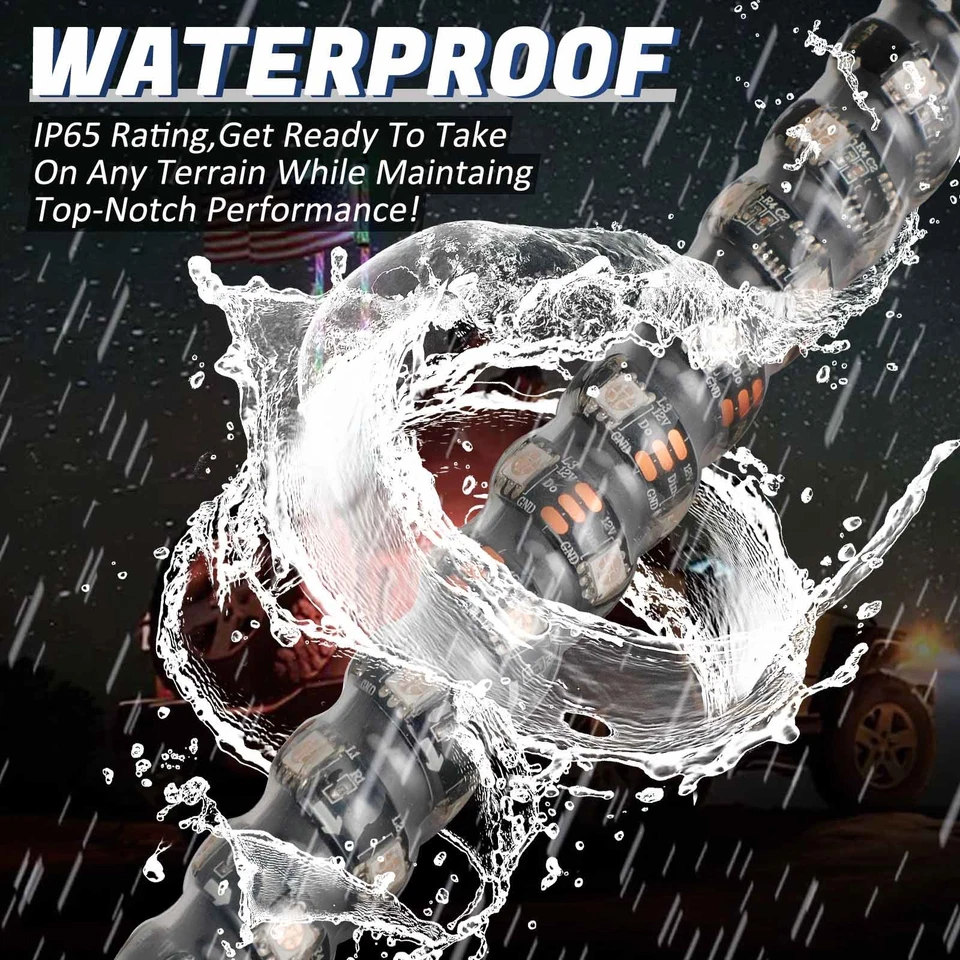 2X 3ft RGB LED Whip Lights Antenna W/Flag Remote Control For Polaris RZR UTV ATV - Image 4 of 4