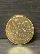 Gold Plated Mexican Coin Centenario 50 Pesos Moneda Mexicano Oro Laminado 1921