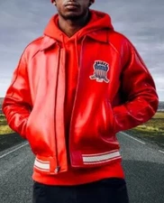 Men Avirex Red Bomber American Flight Jacket Faux Leather Jacket for Men Gift