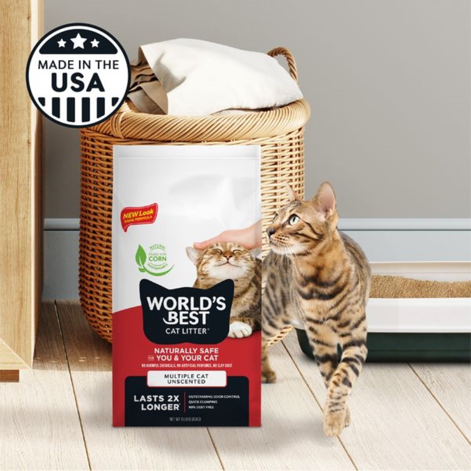 WORLD'S BEST CAT LITTER Meerdere kattenlavendelgeur, 15 lbs - natuurlijke ingrediënten, snel klonteren, doorspoelbaar, 99% stofvrij, uitstekende geurbestrijding