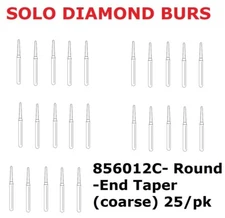 Premier Dental SOLO Premium Diamond Burs Round-End Taper 856012C 25pcs USA