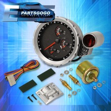 Universal 5.5 4-in-1 Oil Water Temp Gauge Cluster Tach Tachometer Carbon Silver