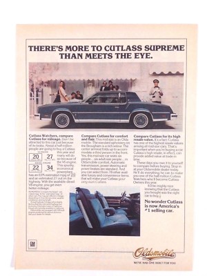 1980 Oldsmobile Cutlass Supreme Coupe Print Ad 
