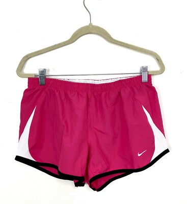 Nike Womens Running Dri-Fit Pink Black Mesh Shorts Elastic