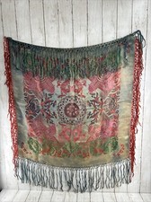 Vintage Taj Mahal Silk satin Piano Shawl Scarf fringes Tablecloth WWII 