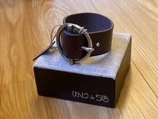 NWT Uno de 50 Silver-plated/Leather Buckle Bracelet "Sherlock-On