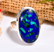 Natural Spiny Blue Malachite Gemstone Ring Unique Stone 925 Sterling Silver Ring