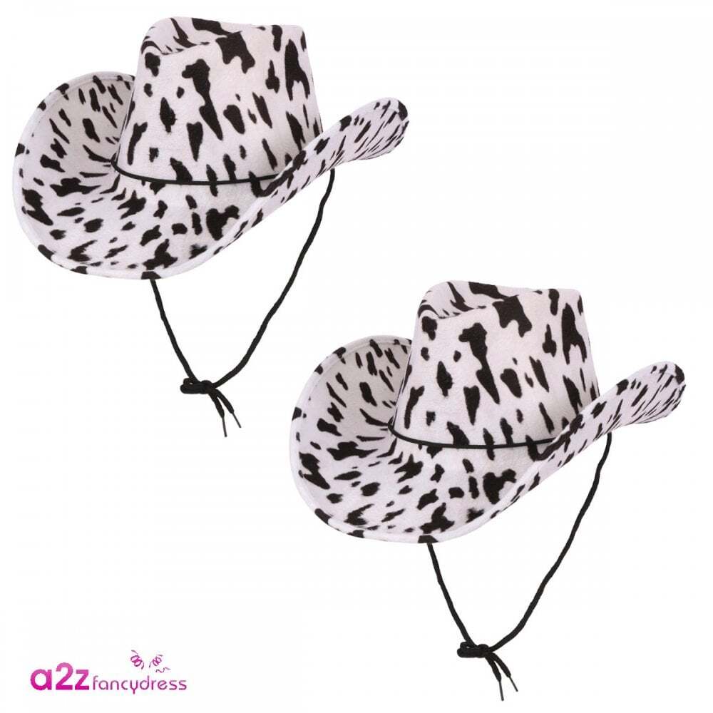 Adult 2 x Deluxe Texan Cowboy Cowprint Hats Adult Unisex Wild West Fancy Dress