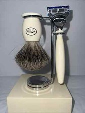 Art Of Shaving Classic Ivory Resin Razor Nickel Stand W/Pure Badger Brush 4 bl