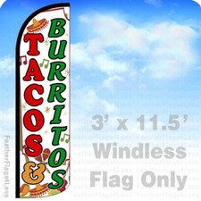 TACOS BURRITOS - Windless Swooper Flag Feather Banner Sign 3'x11.5' wq