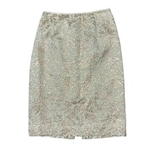 LAFAYETTE 148 Jacquard Pencil Skirt Mint Green Gold Sz 2 Knee Length Feminine