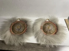 Pair Native Alaskan YUPIK Grass Fur Dance Fan - Wall Hanging