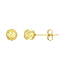 14K Yellow Gold 5Mm Diamond-Cut Round Post Ball Earrings With Push Back Clasp