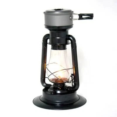 LEHMAN'S Rayo Heater and Cooker Emergency Camping Lantern, Fuel Lamp with Cooking Pot