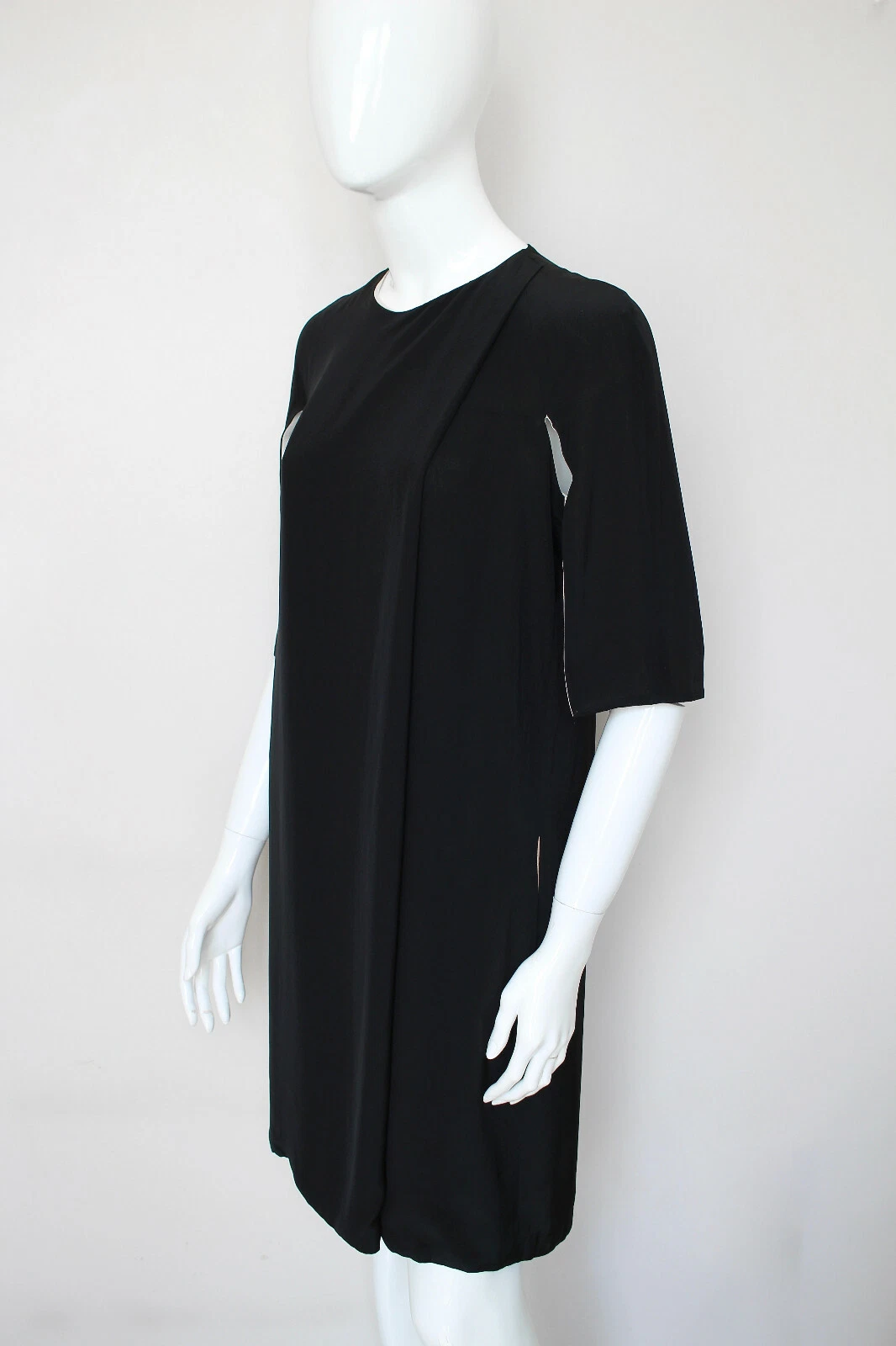 Abito corto tuta CELINE nero avorio zip maniche passerella UK10 US6 FR38 IT42