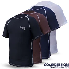 Mens Compression Top Short Sleeve Thermal Base Layer Gym Running Under Shirt Top