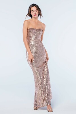 Watters Bridesmaid 2300 Celine Skirt Rose Gold Sequin Size 10