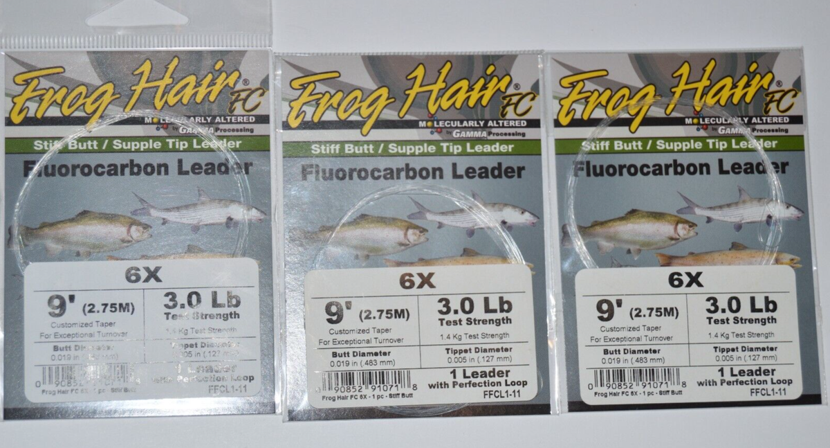 packs frog hair fluorocarbon leader 9ft 6x w/ perfection