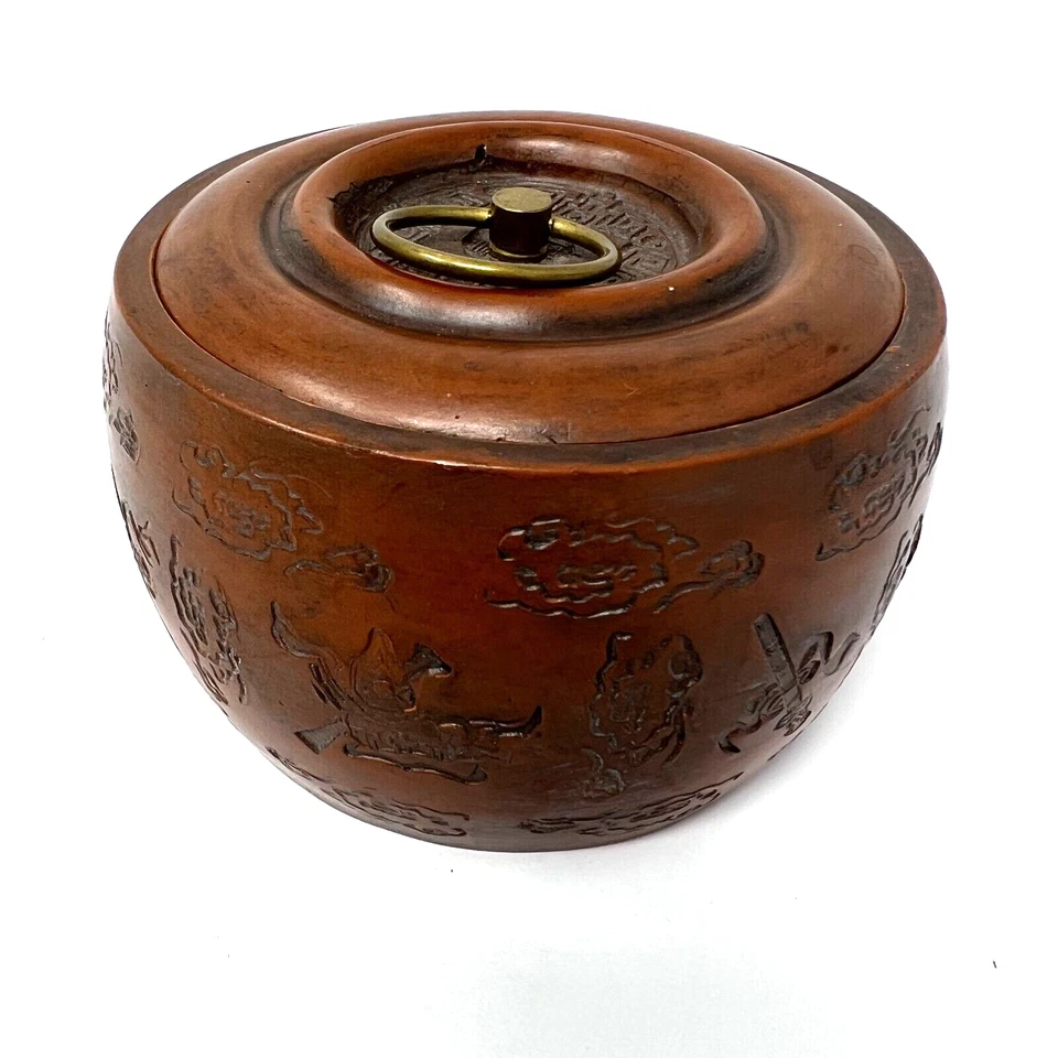 RARE!!! Fine Yixing Zisha Clay Pottery Tea Jar With Lid with Brass Ring - Image 3 of 4