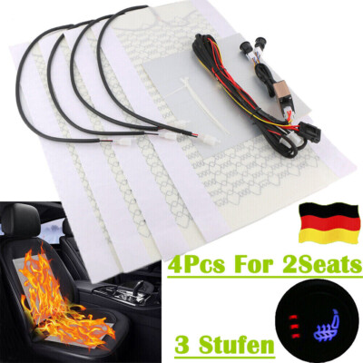 Universal 4PCS Heizmatten Auto Carbon Sitzheizung 3 Stufen KFZ PKW Nachrüstsatz