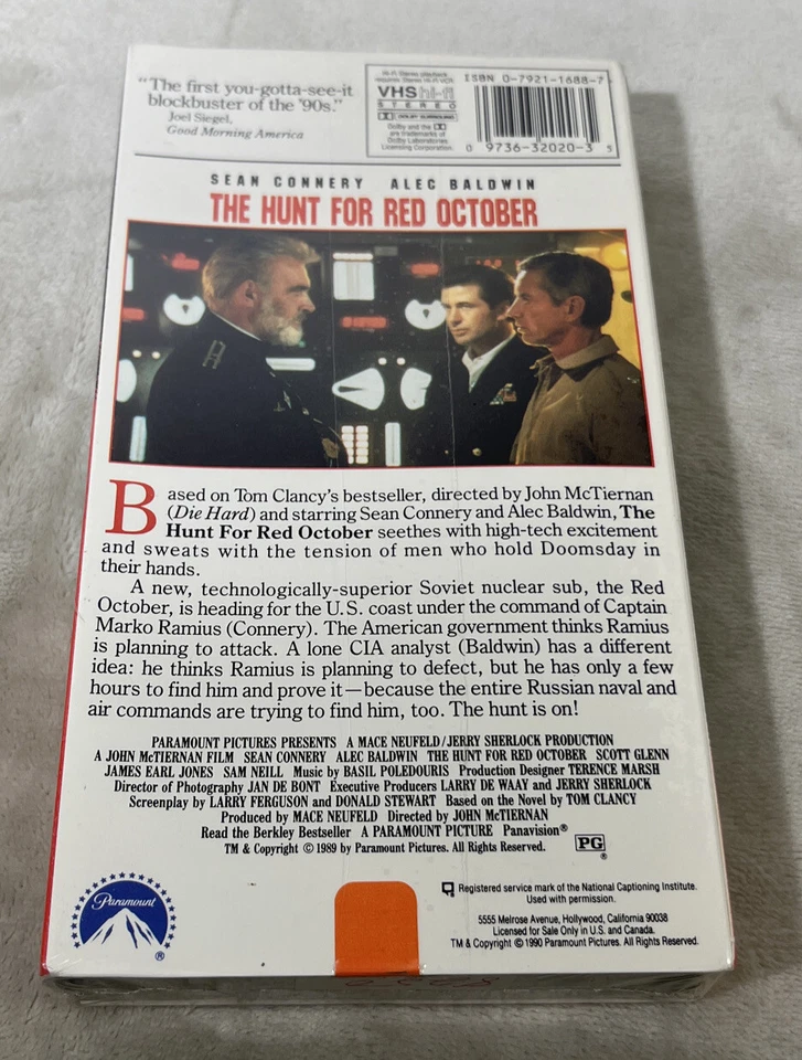 The Hunt For Red October Sean Connery Alec Baldwin Scott Glenn 1989 VHS SEALED Foto 2 de 4