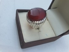 Red Yemeni Aqeeq 12 cts Ring in Sterling 925 Silver for Men