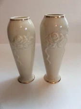 LENNOX EMBOSSED ROSE BLOSSOM BUD VASES, 6”, SET OF 2,     D-139C