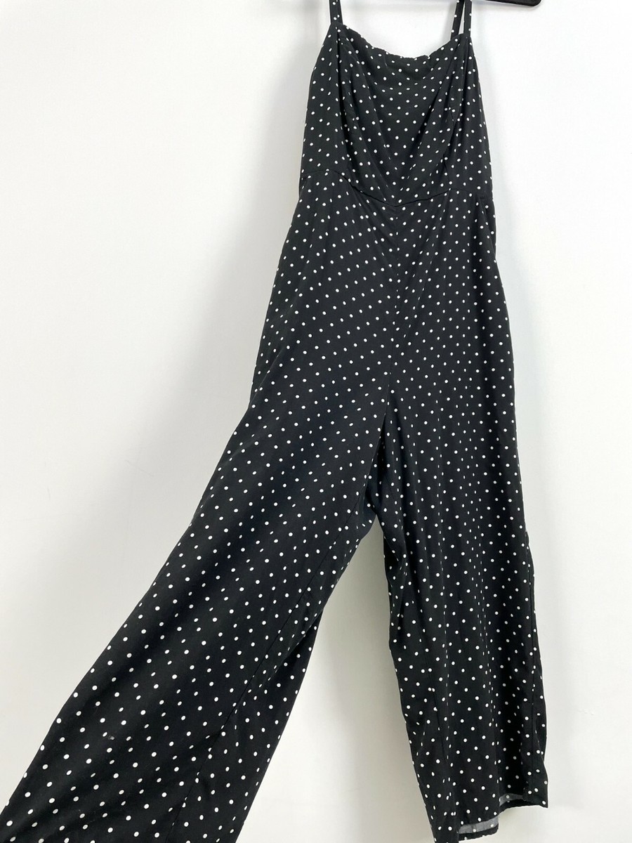 Old Navy Womens Medium Black White Polka Dot Jumpsuit Square Neck Sleeveless