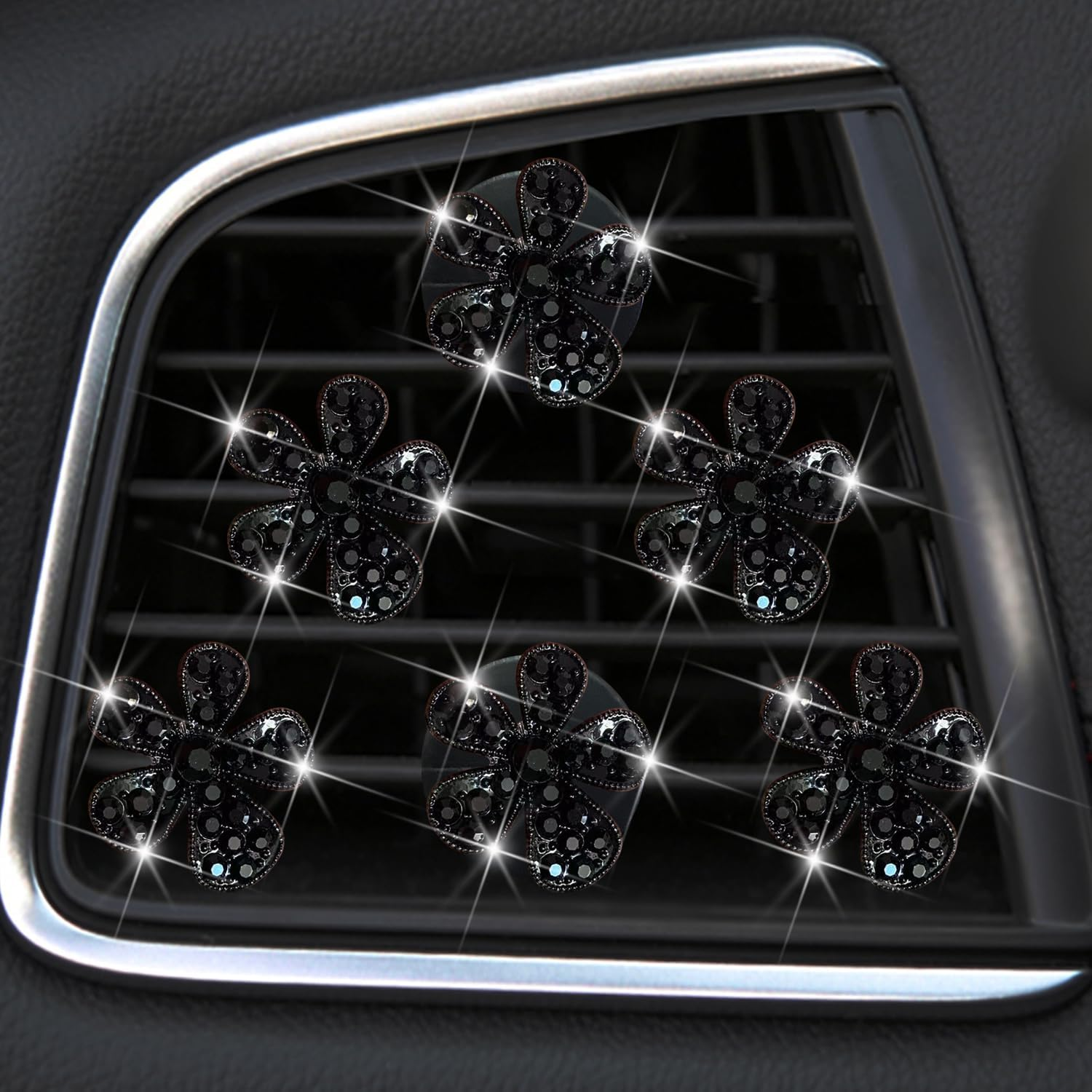 6 Pcs Black Daisy Air Vent Clips, Cute Flower Car Air Fresheners Vents Clips Dia