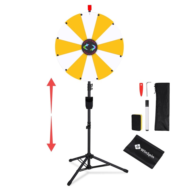 WinSpin 24" Floor Stand Modular Prize Wheel w/ 12 PCS Backup Panels Yellow White