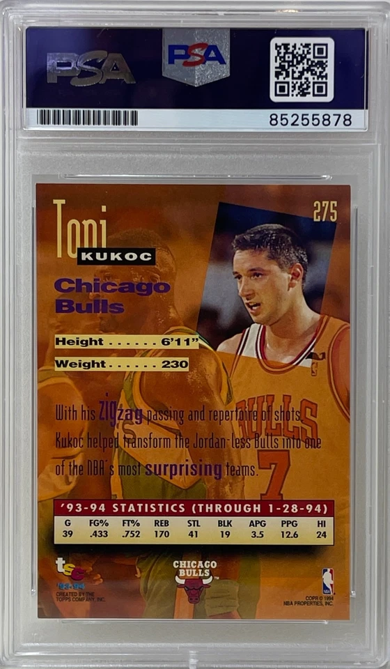 Toni Kukoc Signed 1993-94 Topps Stadium Club Chicago Bulls Rookie Card #275 PSA - Image 2 of 2