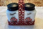 Vintage McKee Tipp City Flower Basket Salt & Pepper Shaker Set with Caddy