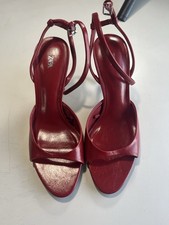 Zara Basic Spring Summer Shoes Red Leather Stiletto Ankle Strap Sandals 37