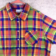Carolina Colours Women’s 22W 3X Plaid Button Up Shirt Multi-Color Short Sleeve