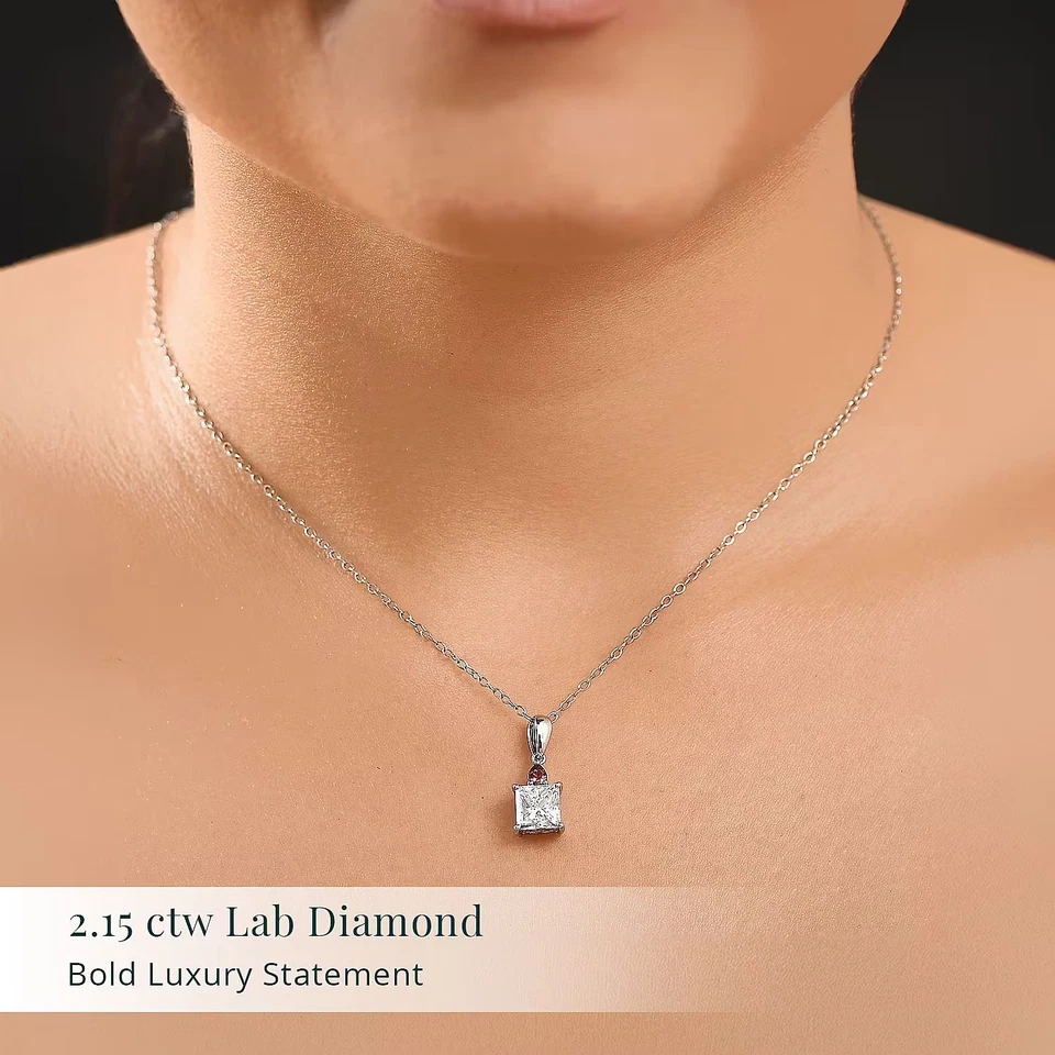 Lab Grown Diamond E-F VS Rubellite 2.15 ct Pendant Necklace 950 Platinum 20In - Image 2 of 4