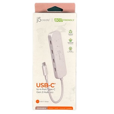 j5create JCH345EW USB-C to 4-Port USB-C Gen 2 Hub White New