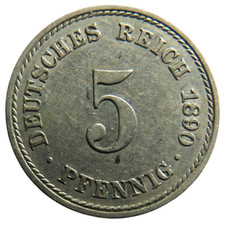 1890-A Germany 5 Pfennig Coin