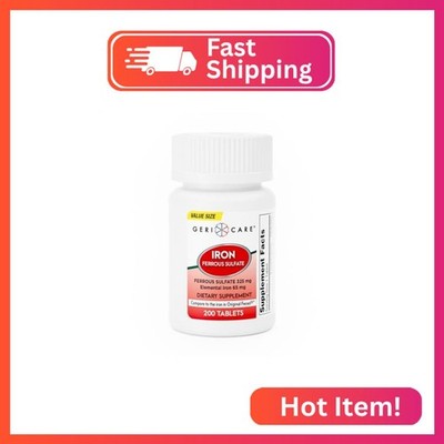 GeriCare Ferrous Sulfate Tablets 325mg, Elemental Iron 65 mg High Potency Iron S