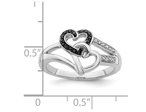 Anillo de promesa de corazón con detalles de diamantes blancos y negros en plata de ley - Imagen 2 de 5