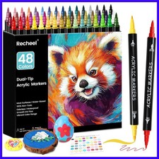 48 Colors Acrylic Paint Markers, Dual Tip with Precision Fine Tip and Versati...