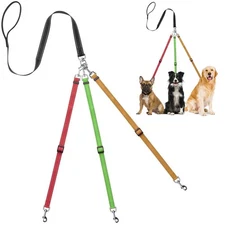 Heavy Duty Tangle Free 3/Three Way Dog Coupler Leash with Padded Handle,Refle