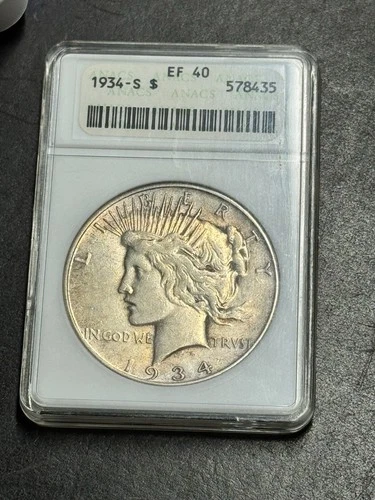 1934 S Peace Silver Dollar ANACS XF40 Old Soapbox Holder Better Date Coin (3670)