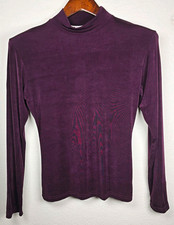 Vintage Tanuja Dior Top L Slinky Crinkle Ribbed Mock Neck Plum Purple USA Made