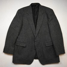 Vtg USA Made 46L Gray Herringbone Wool Tweed Mens Blazer Suit Jacket Sport Coat