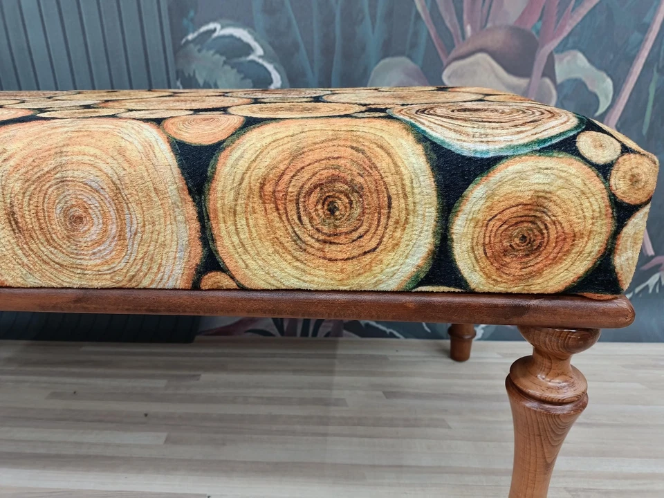 Wood Pattern Bench Handmade Furniture Piano Bench Upholstered Ottoman Bench - Image 4 of 4