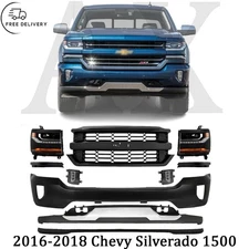 Front Bumper Primed & Headlights Assembly Kit For 2016-2018 Chevy Silverado 1500