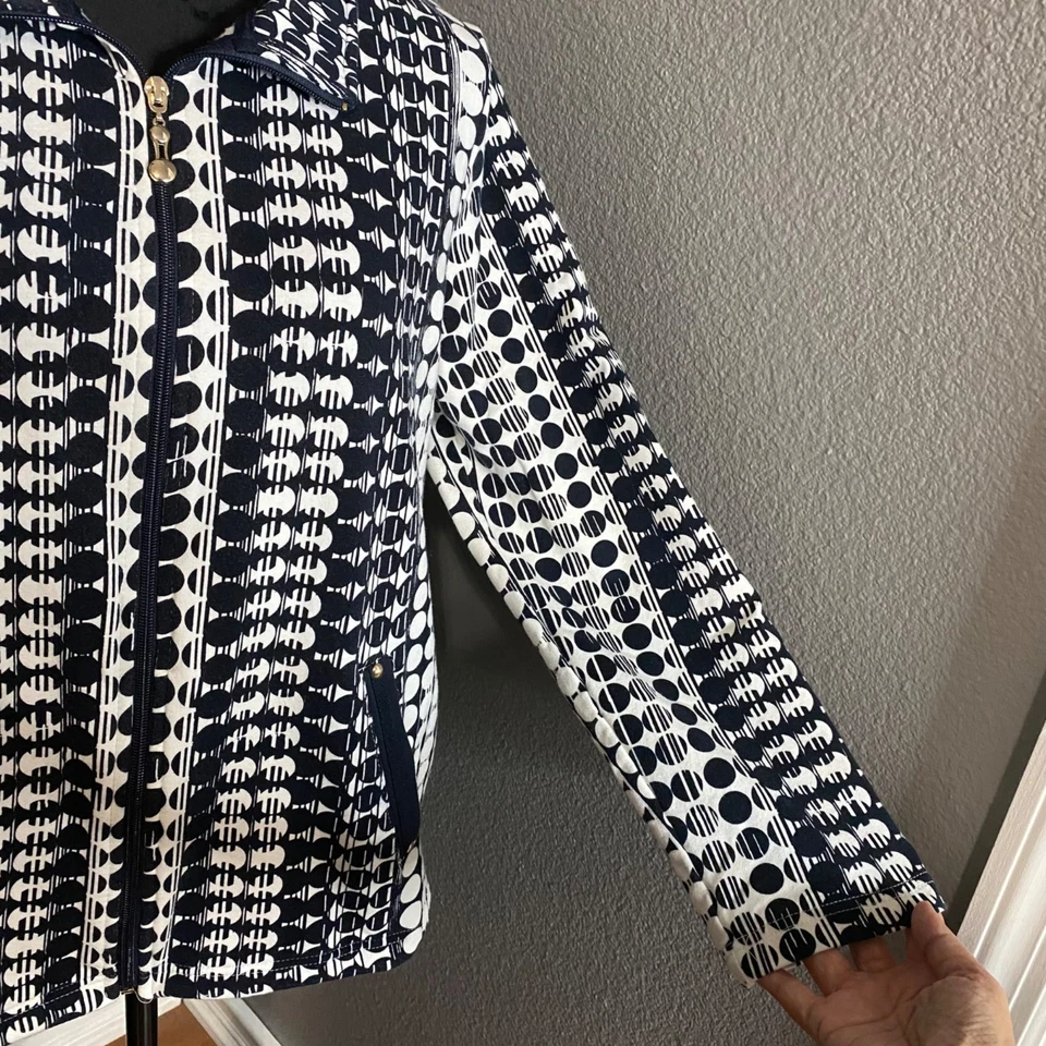 Chaqueta informal Onque para mujer XL estampado geométrico cremallera frontal monocromática negra blanca Foto 4 de 4
