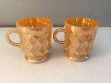 2 Fire King Kimberly Diamond Peach Lustre Mug...